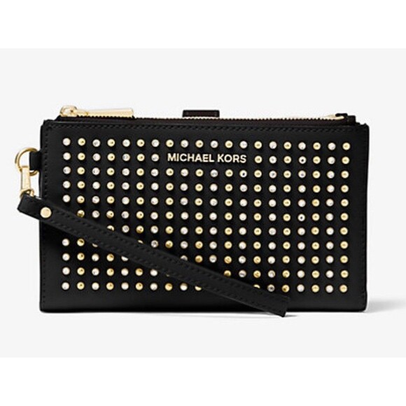 Michael Kors Adele Studded Black Leather Smartphone Wristlet Wallet - Picture 1 of 11
